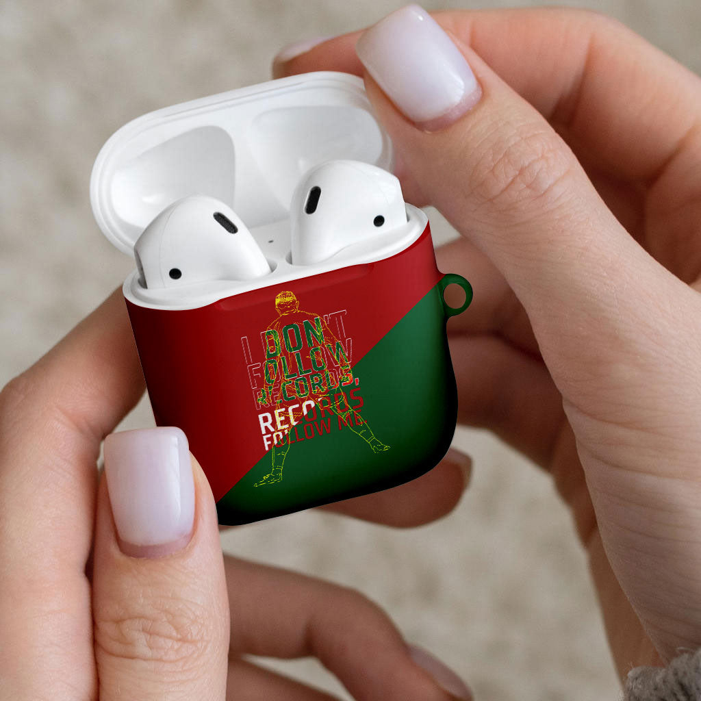 Portugal Football Number 7 GOAT AirPods Case Records Follow Me Sports Quote Line Art