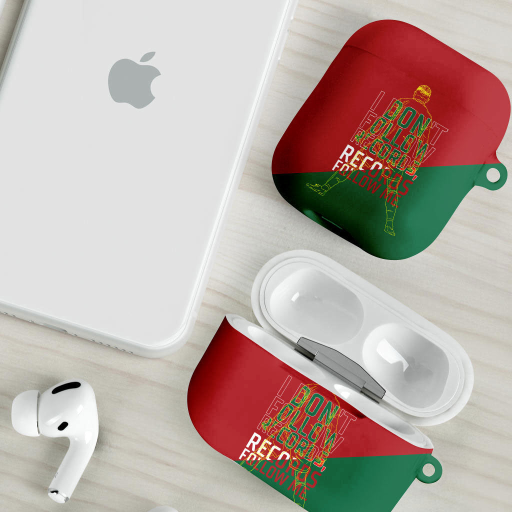 Portugal Football Number 7 GOAT AirPods Case Records Follow Me Sports Quote Line Art