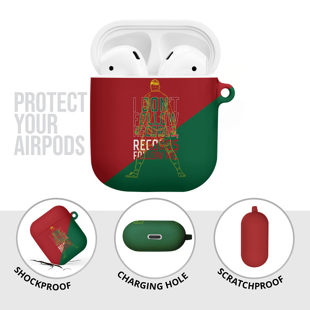 Portugal Football Number 7 GOAT AirPods Case Records Follow Me Sports Quote Line Art