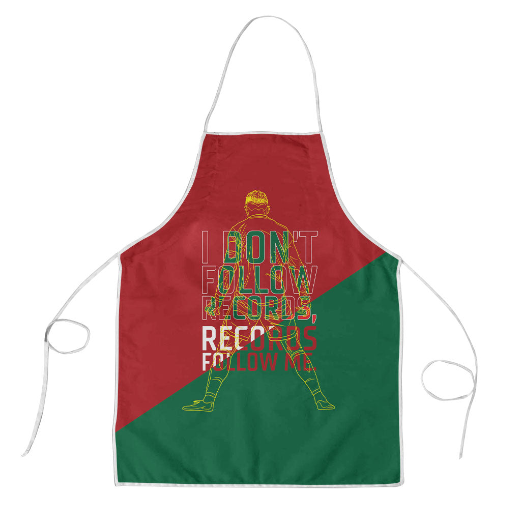 Portugal Football Number 7 GOAT Apron Records Follow Me Sports Quote Line Art