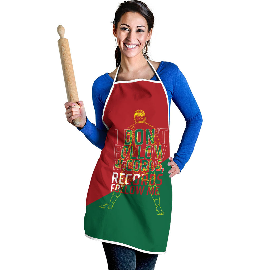 Portugal Football Number 7 GOAT Apron Records Follow Me Sports Quote Line Art