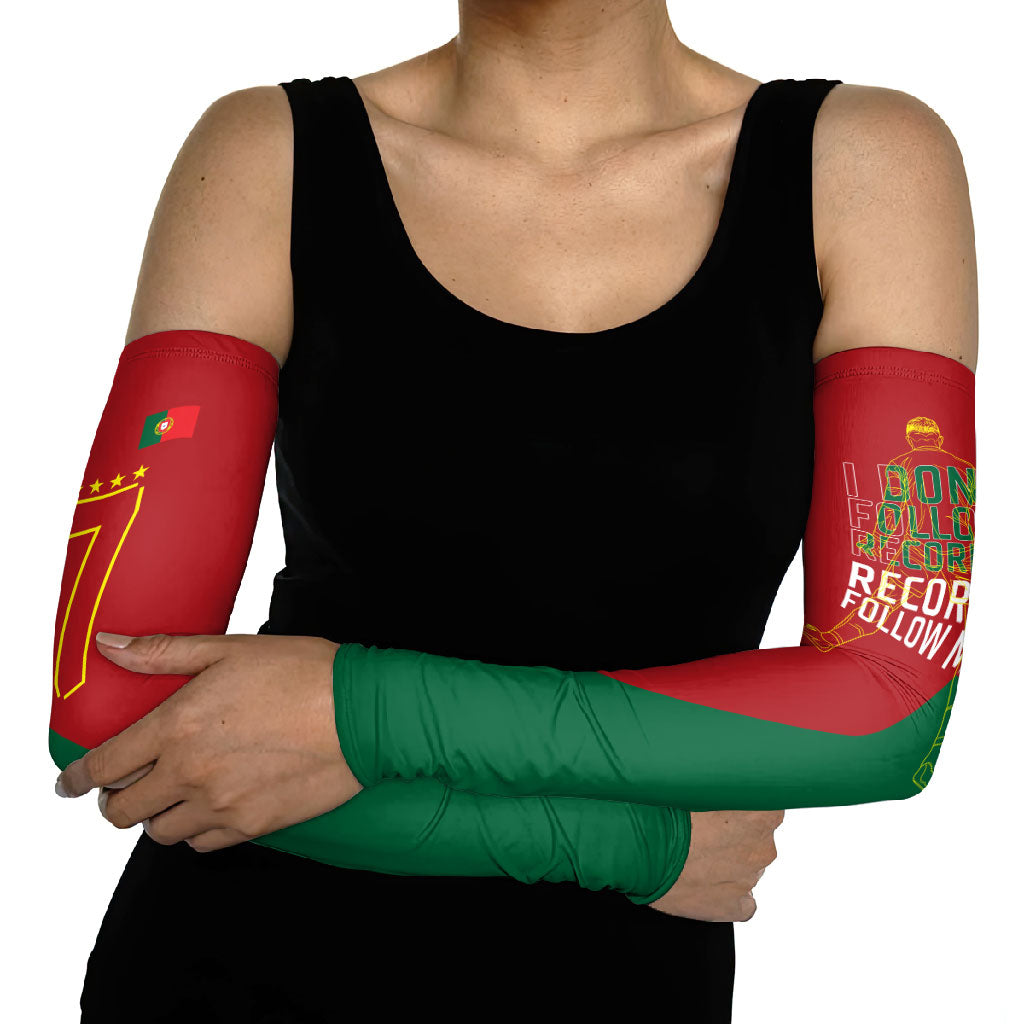 Portugal Football Number 7 GOAT Arm Sleeves Records Follow Me Sports Quote Line Art