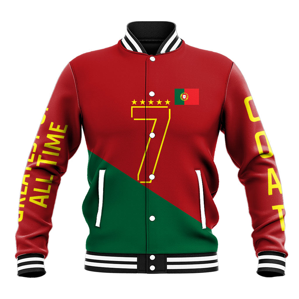 Portugal Football Number 7 GOAT Baseball Jacket Records Follow Me Sports Quote Line Art