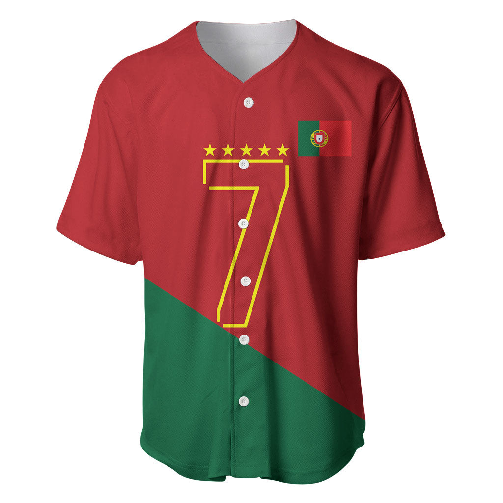 Portugal Football Number 7 GOAT Baseball Jersey Records Follow Me Sports Quote Line Art