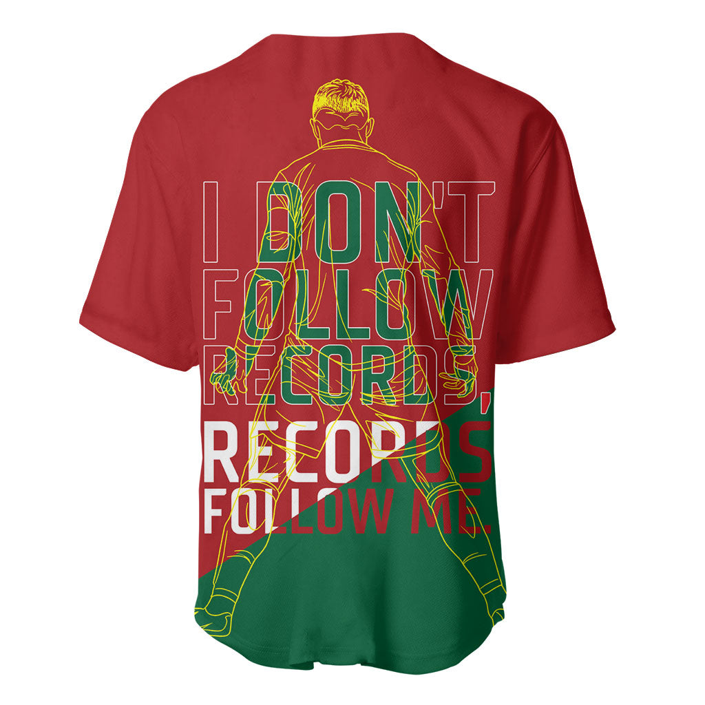 Portugal Football Number 7 GOAT Baseball Jersey Records Follow Me Sports Quote Line Art