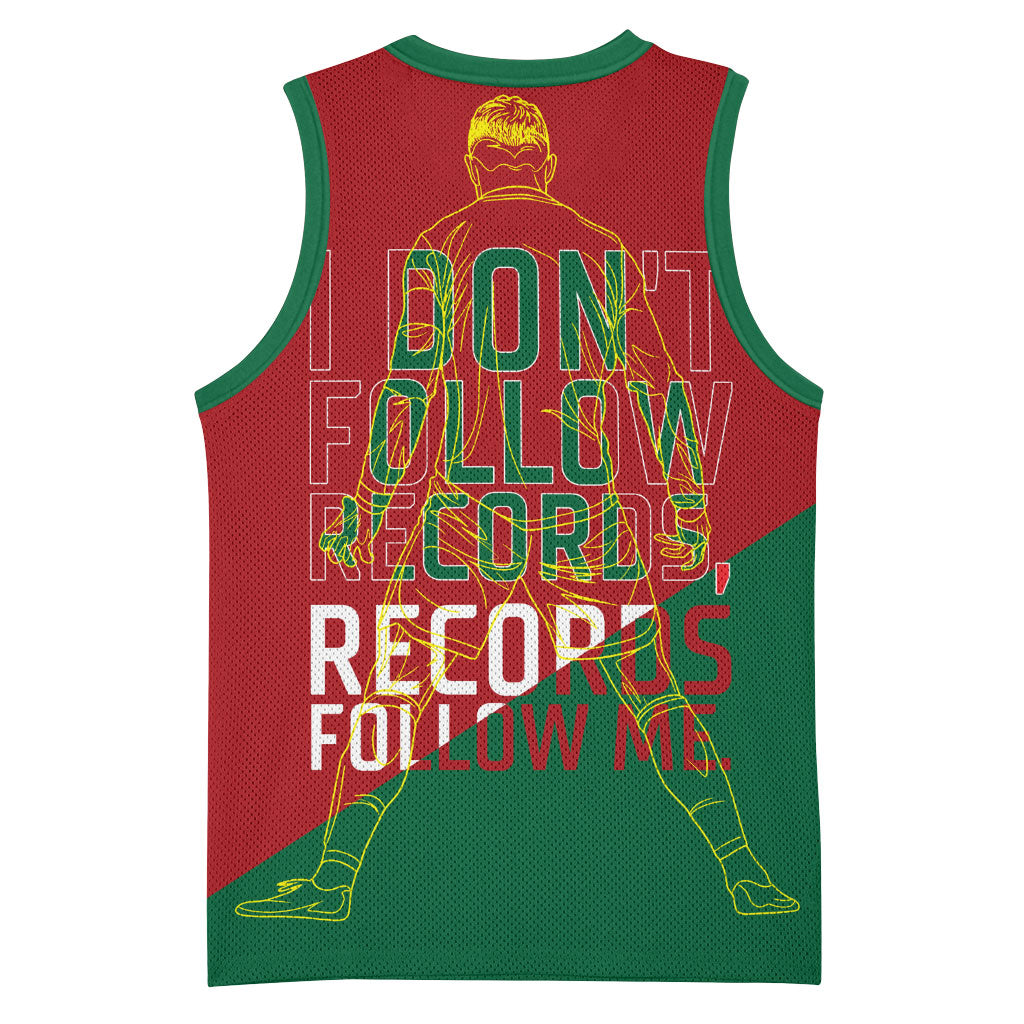 Portugal Football Number 7 GOAT Basketball Jersey Records Follow Me Sports Quote Line Art