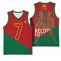 Portugal Football Number 7 GOAT Basketball Jersey Records Follow Me Sports Quote Line Art