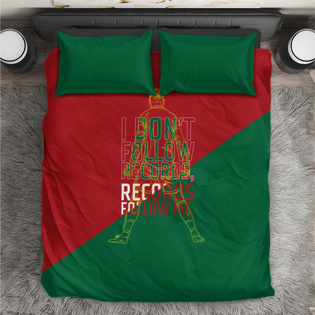 Portugal Football Number 7 GOAT Bedding Set Records Follow Me Sports Quote Line Art