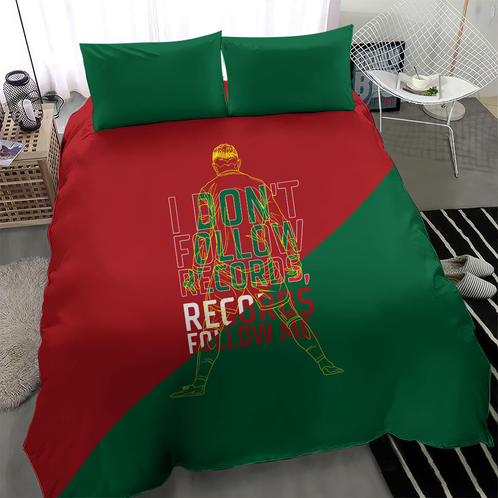 Portugal Football Number 7 GOAT Bedding Set Records Follow Me Sports Quote Line Art