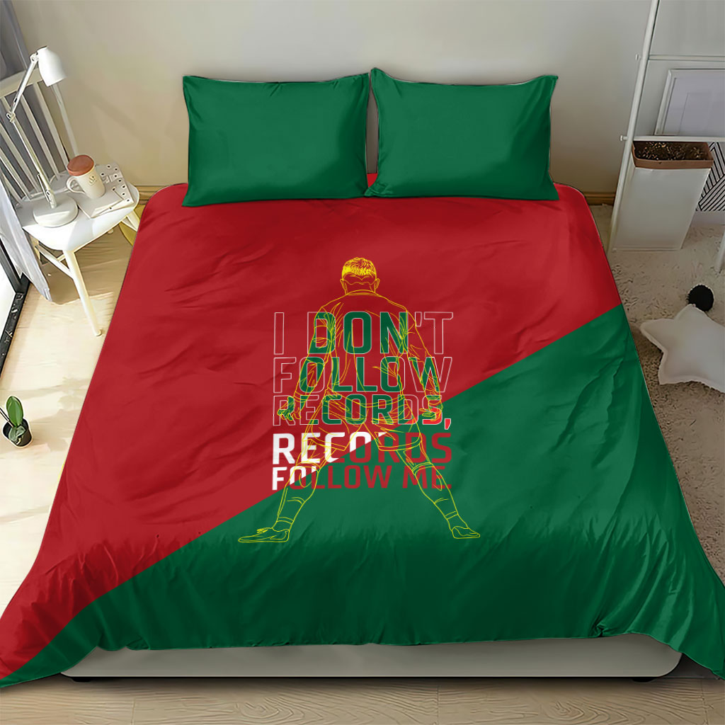 Portugal Football Number 7 GOAT Bedding Set Records Follow Me Sports Quote Line Art