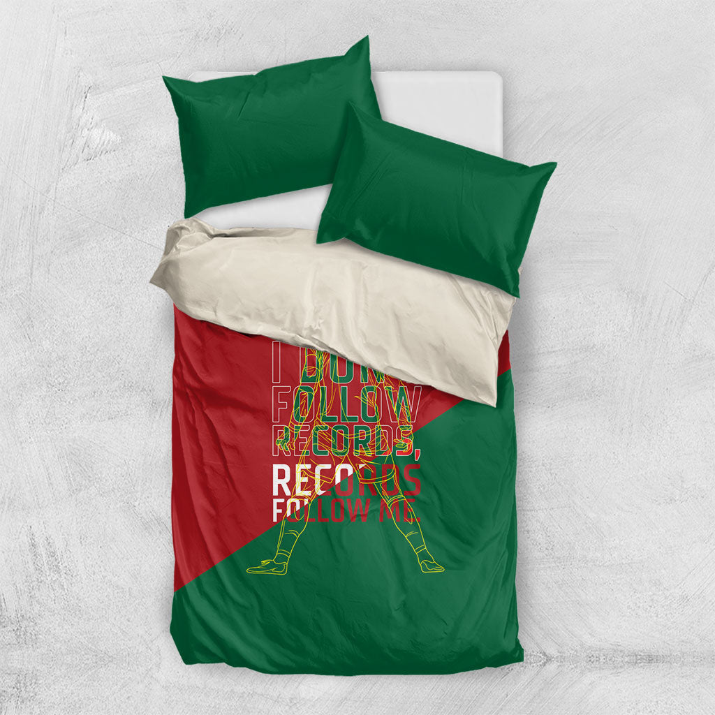 Portugal Football Number 7 GOAT Bedding Set Records Follow Me Sports Quote Line Art