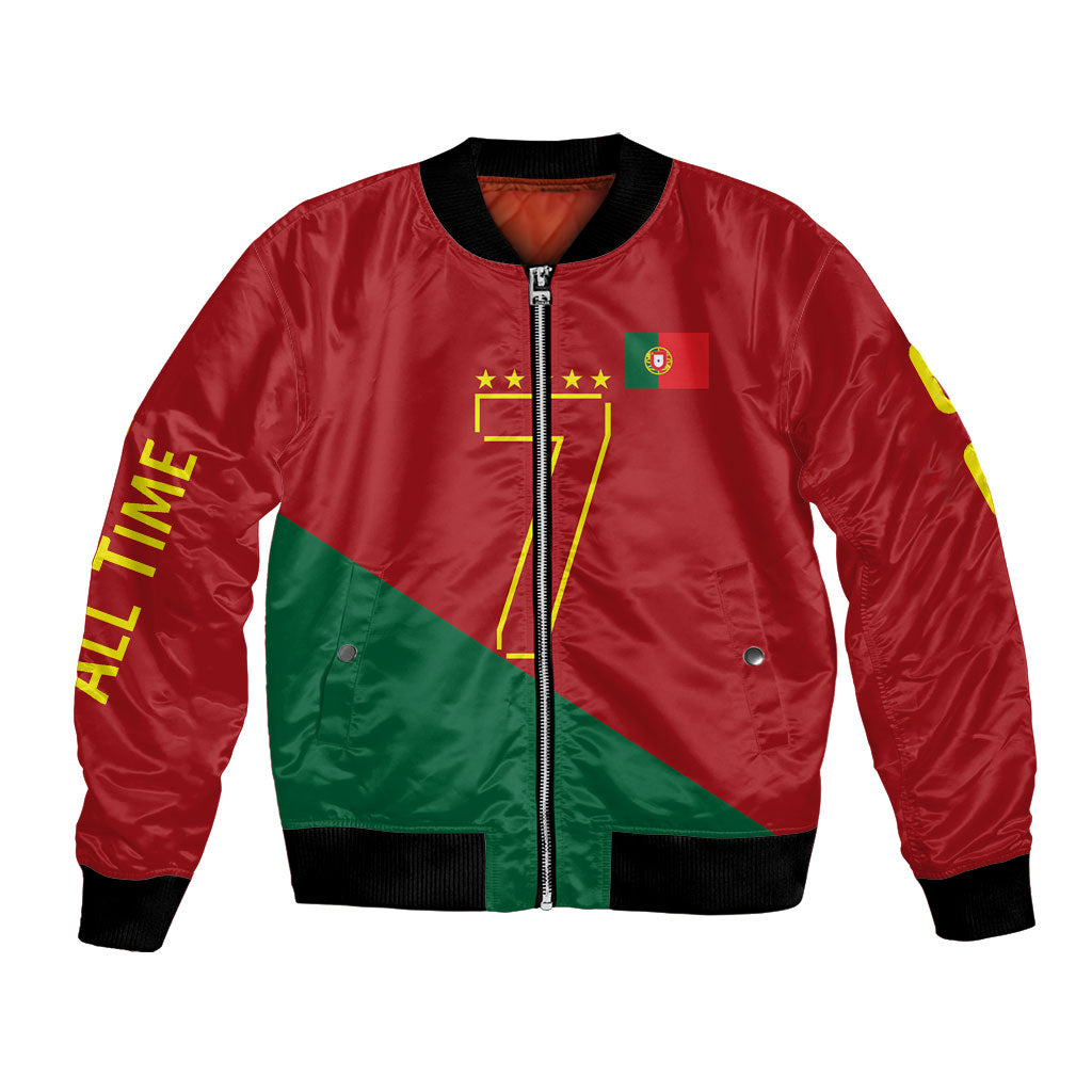 Portugal Football Number 7 GOAT Bomber Jacket Records Follow Me Sports Quote Line Art