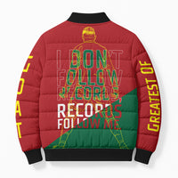 Portugal Football Number 7 GOAT Bomber Puffer Jacket Records Follow Me Sports Quote Line Art
