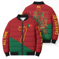 Portugal Football Number 7 GOAT Bomber Puffer Jacket Records Follow Me Sports Quote Line Art