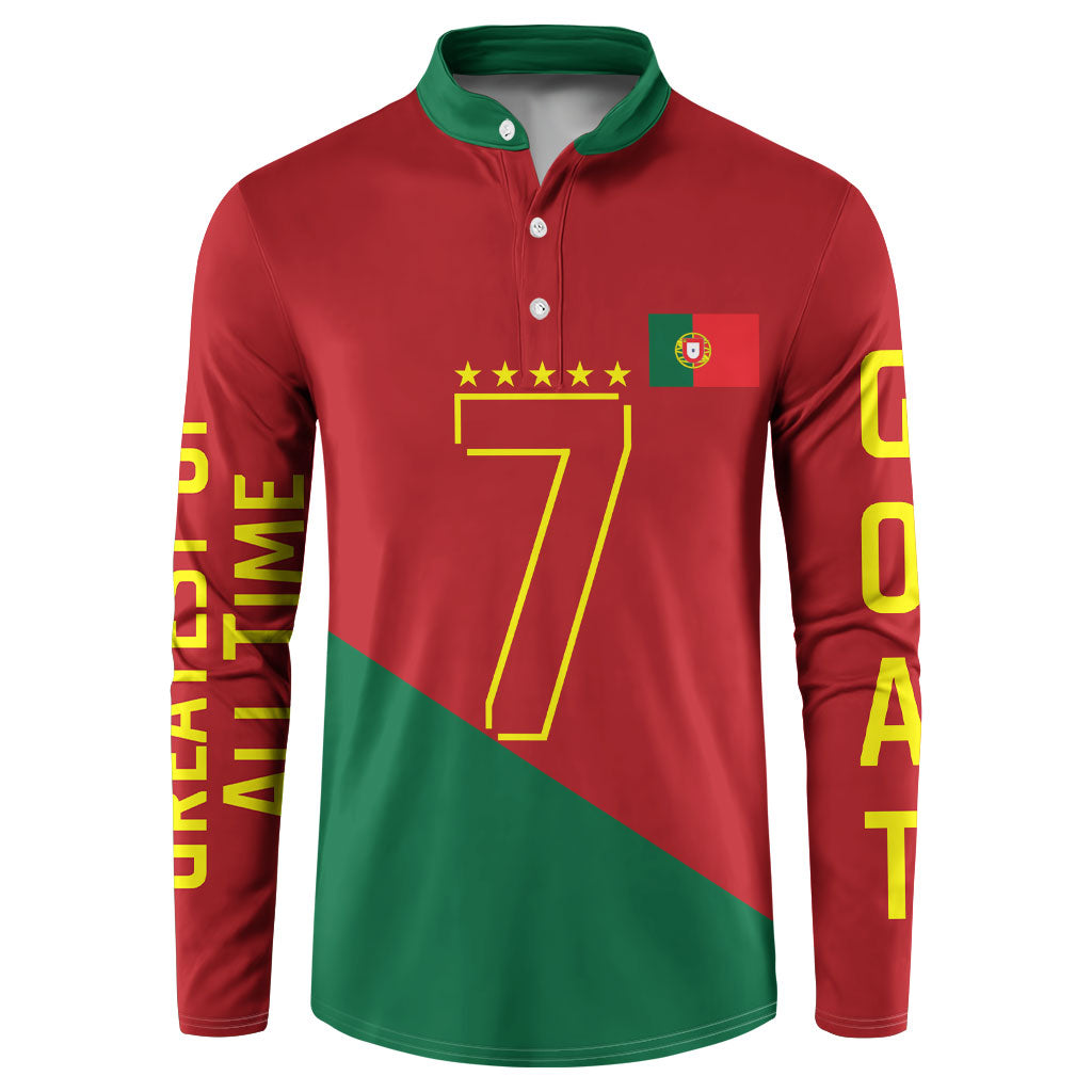 Portugal Football Number 7 GOAT Button Sweatshirt Records Follow Me Sports Quote Line Art