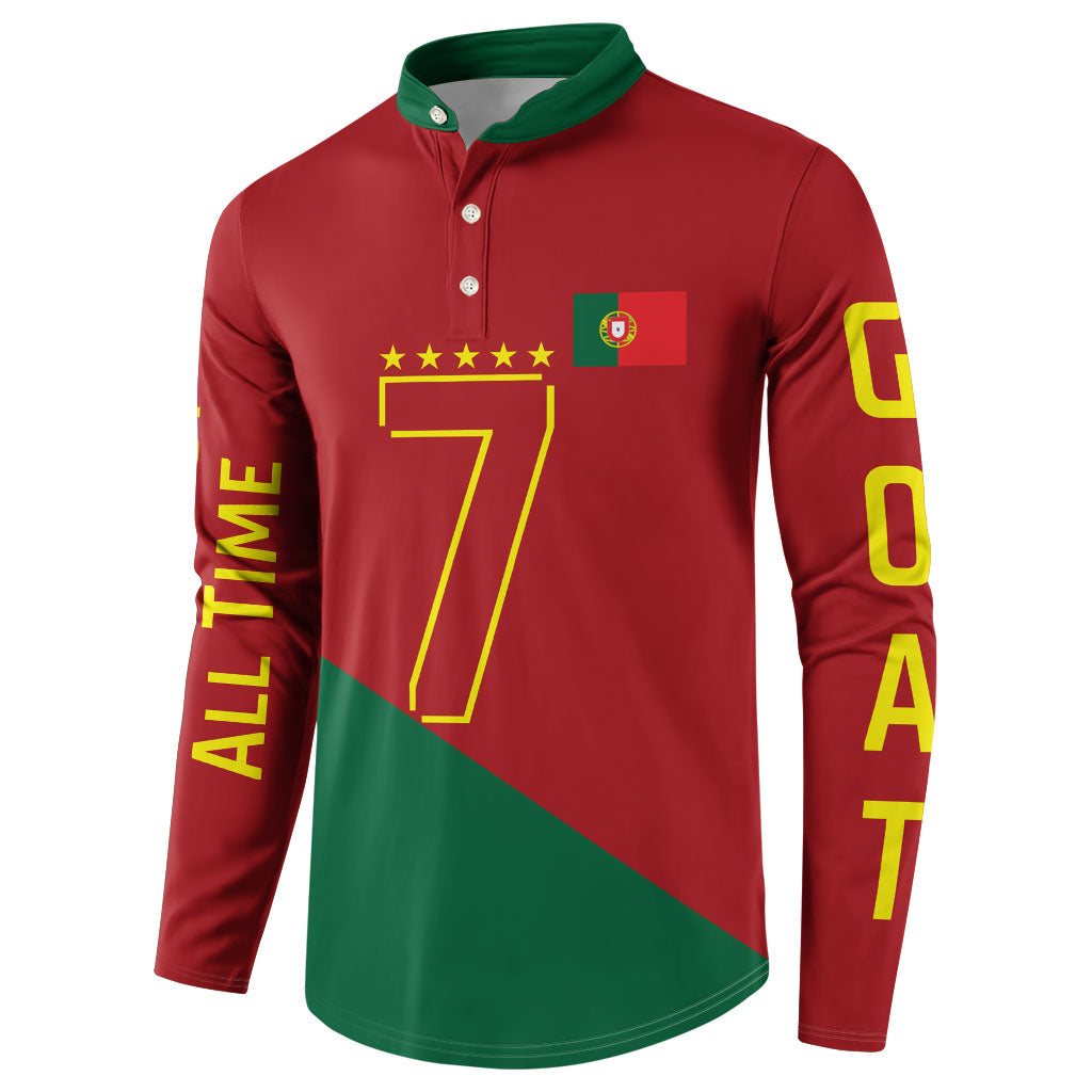 Portugal Football Number 7 GOAT Button Sweatshirt Records Follow Me Sports Quote Line Art