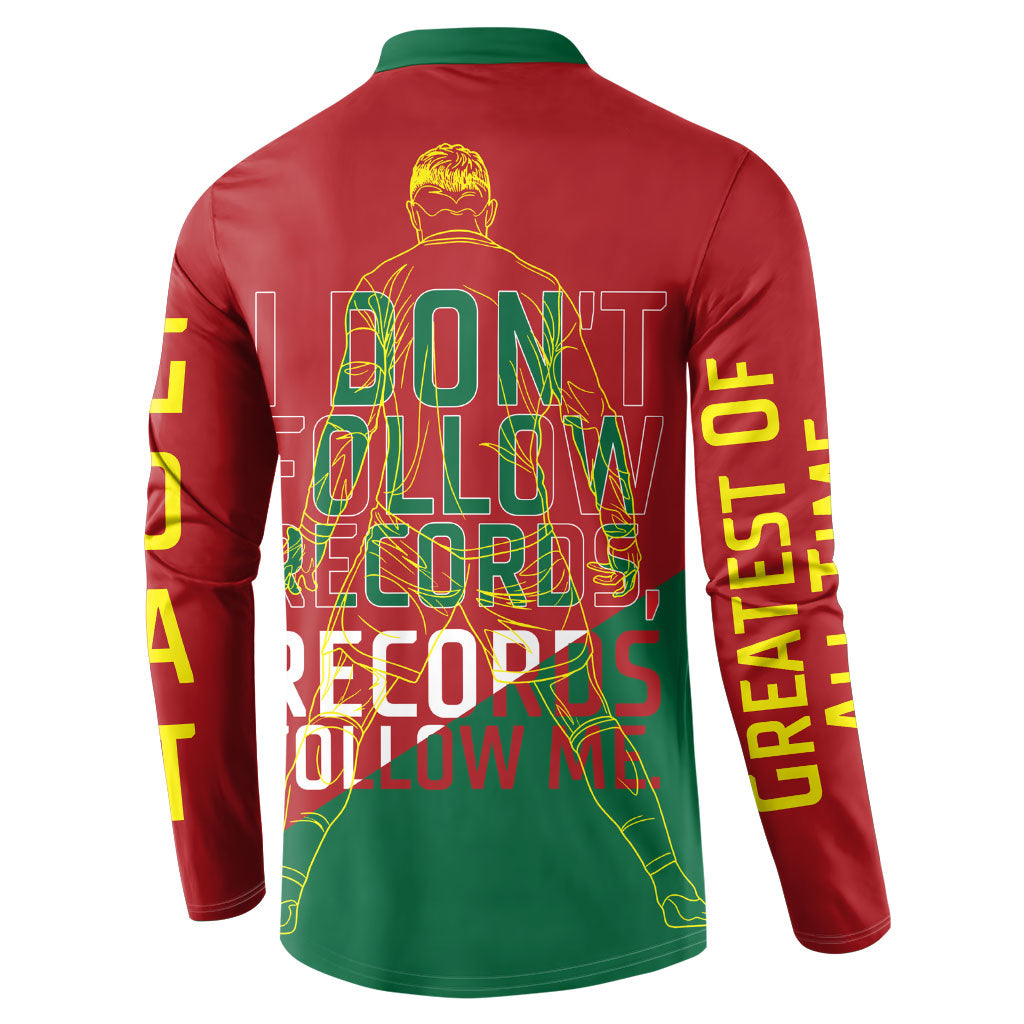 Portugal Football Number 7 GOAT Button Sweatshirt Records Follow Me Sports Quote Line Art