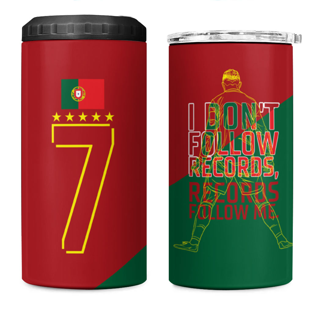 Portugal Football Number 7 GOAT 4 in 1 Can Cooler Tumbler Records Follow Me Sports Quote Line Art