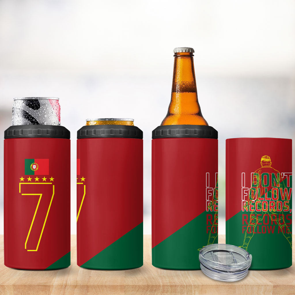 Portugal Football Number 7 GOAT 4 in 1 Can Cooler Tumbler Records Follow Me Sports Quote Line Art