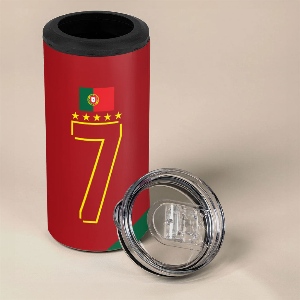 Portugal Football Number 7 GOAT 4 in 1 Can Cooler Tumbler Records Follow Me Sports Quote Line Art