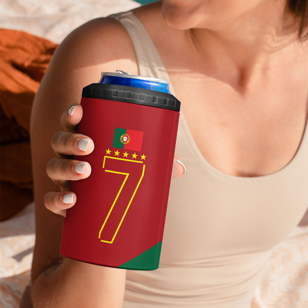 Portugal Football Number 7 GOAT 4 in 1 Can Cooler Tumbler Records Follow Me Sports Quote Line Art