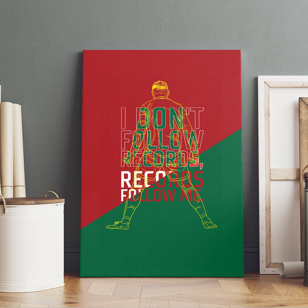 Portugal Football Number 7 GOAT Canvas Wall Art Records Follow Me Sports Quote Line Art