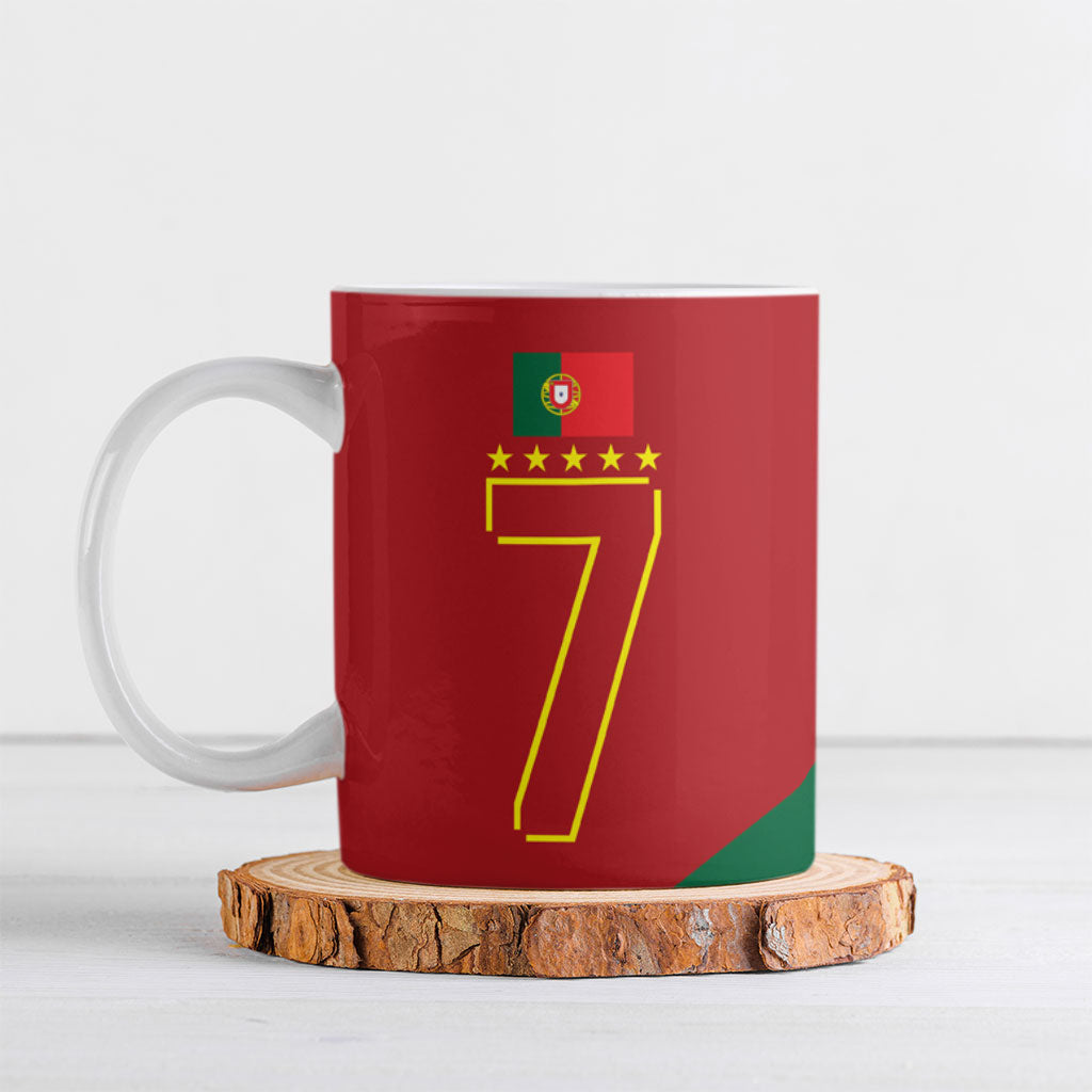 Portugal Football Number 7 GOAT Ceramic Mug Records Follow Me Sports Quote Line Art