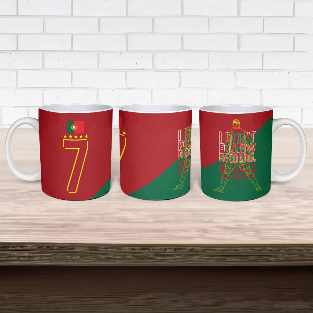 Portugal Football Number 7 GOAT Ceramic Mug Records Follow Me Sports Quote Line Art