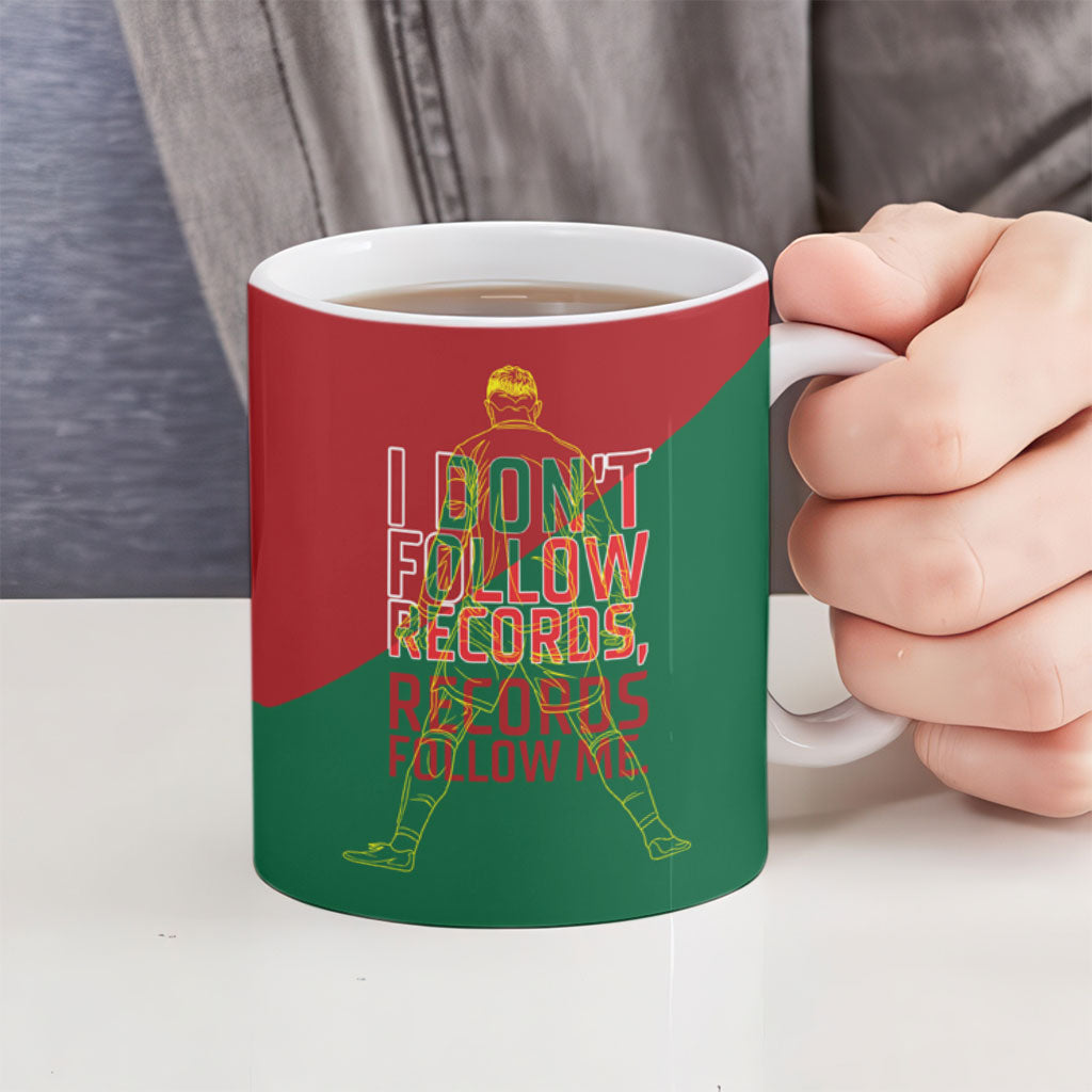 Portugal Football Number 7 GOAT Ceramic Mug Records Follow Me Sports Quote Line Art