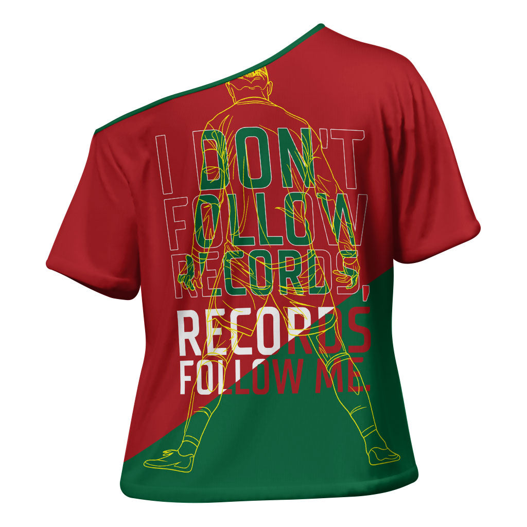 Portugal Football Number 7 GOAT Cross Shoulder Shirt Records Follow Me Sports Quote Line Art