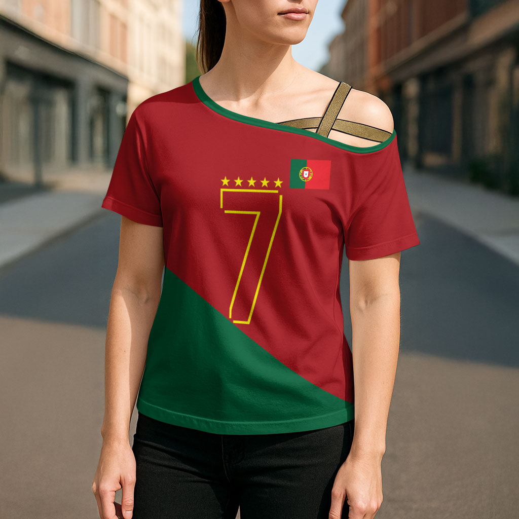 Portugal Football Number 7 GOAT Cross Shoulder Shirt Records Follow Me Sports Quote Line Art