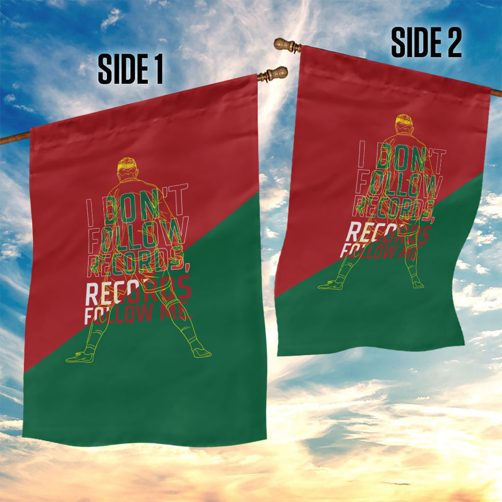 Portugal Football Number 7 GOAT Garden Flag Records Follow Me Sports Quote Line Art