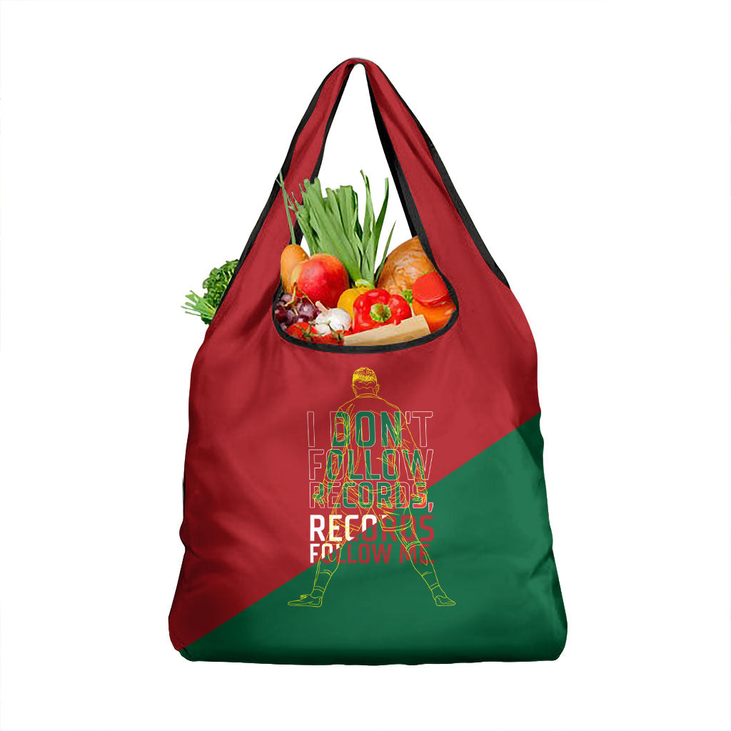 Portugal Football Number 7 GOAT Grocery Bag Records Follow Me Sports Quote Line Art
