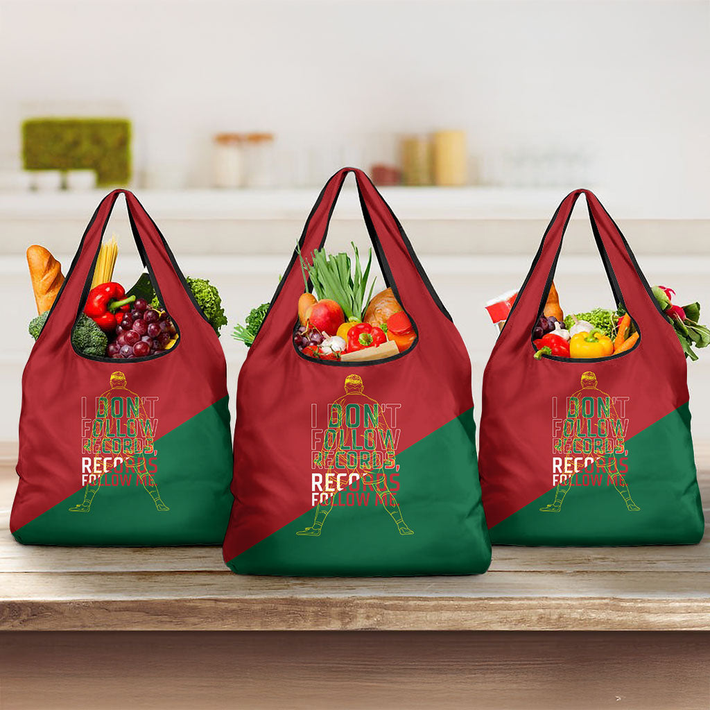 Portugal Football Number 7 GOAT Grocery Bag Records Follow Me Sports Quote Line Art