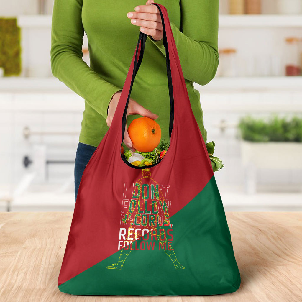 Portugal Football Number 7 GOAT Grocery Bag Records Follow Me Sports Quote Line Art