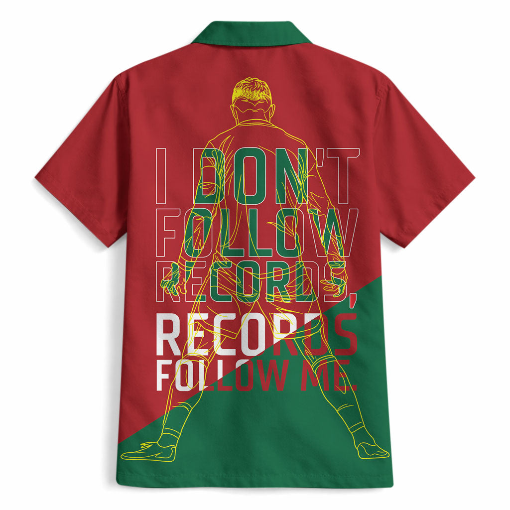 Portugal Football Number 7 GOAT Hawaiian Shirt Records Follow Me Sports Quote Line Art