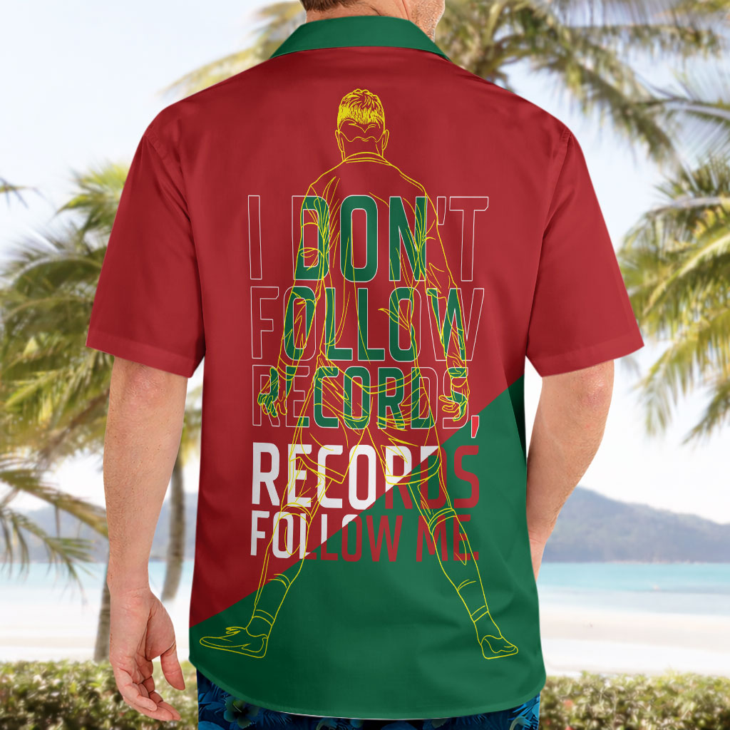 Portugal Football Number 7 GOAT Hawaiian Shirt Records Follow Me Sports Quote Line Art
