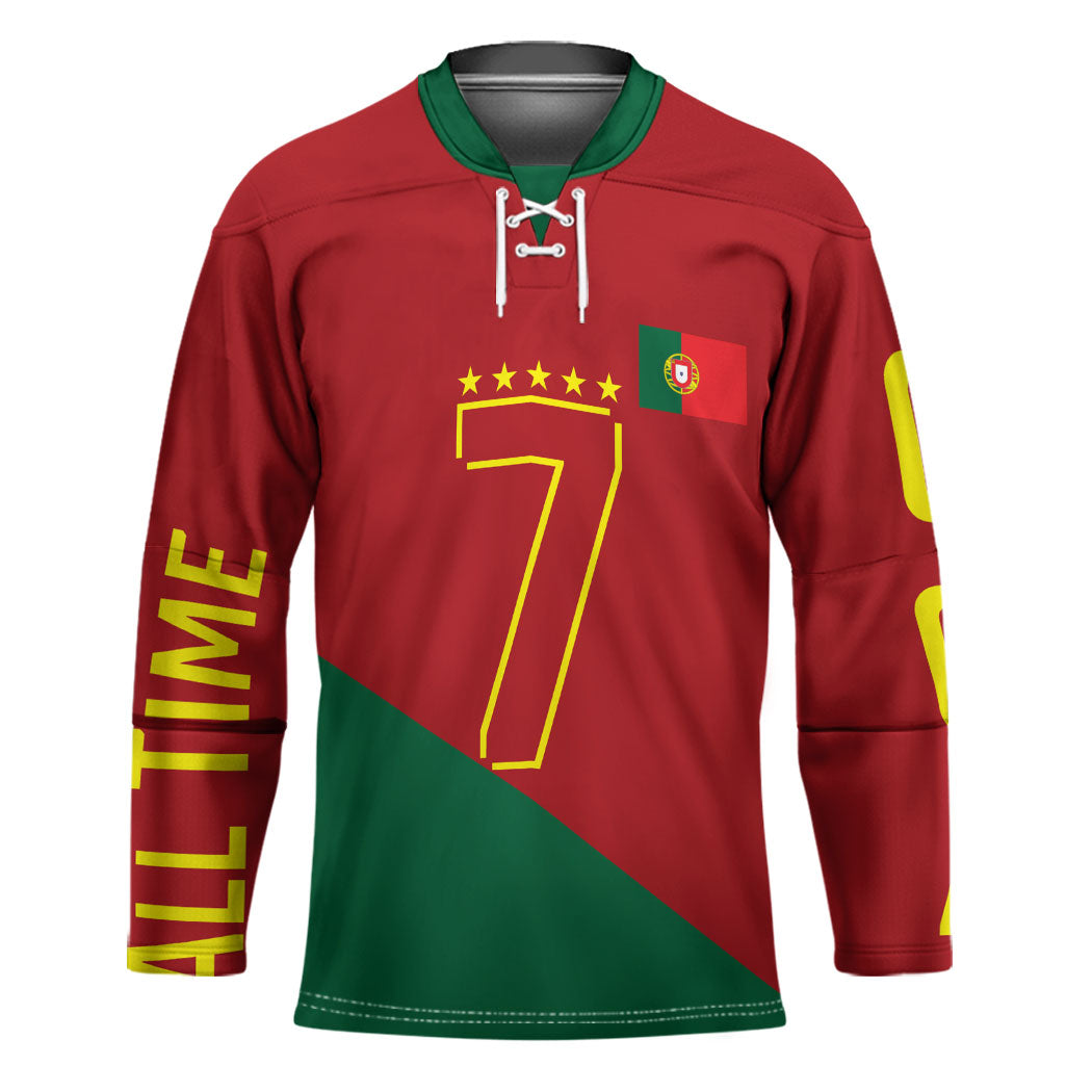 Portugal Football Number 7 GOAT Hockey Jersey Records Follow Me Sports Quote Line Art