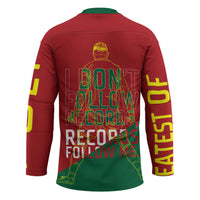 Portugal Football Number 7 GOAT Hockey Jersey Records Follow Me Sports Quote Line Art