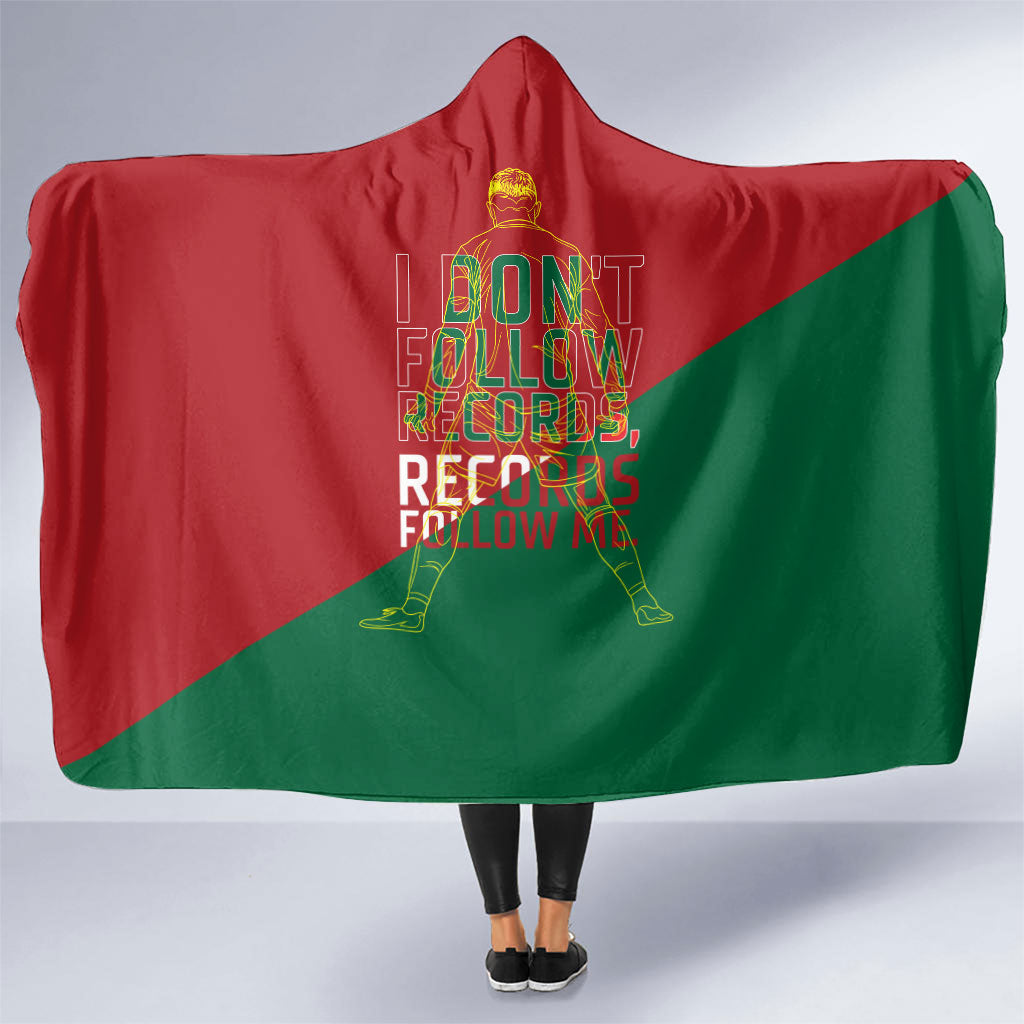 Portugal Football Number 7 GOAT Hooded Blanket Records Follow Me Sports Quote Line Art