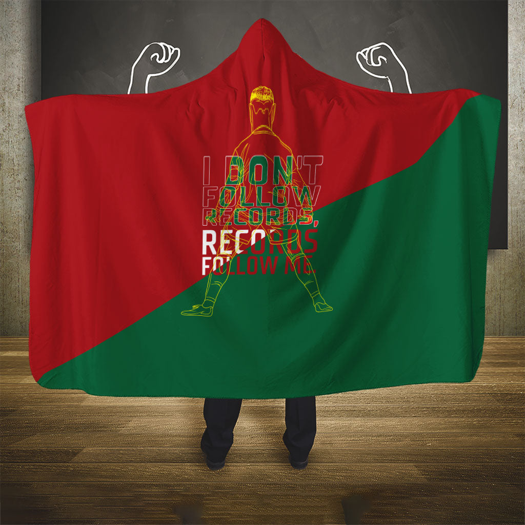 Portugal Football Number 7 GOAT Hooded Blanket Records Follow Me Sports Quote Line Art