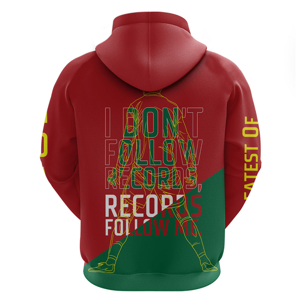 Portugal Football Number 7 GOAT Hoodie Records Follow Me Sports Quote Line Art