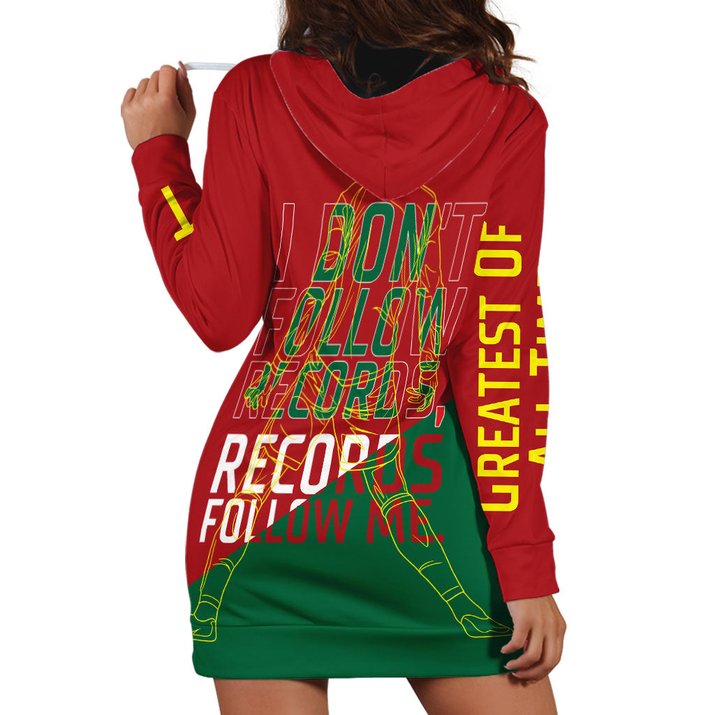 Portugal Football Number 7 GOAT Hoodie Dress Records Follow Me Sports Quote Line Art