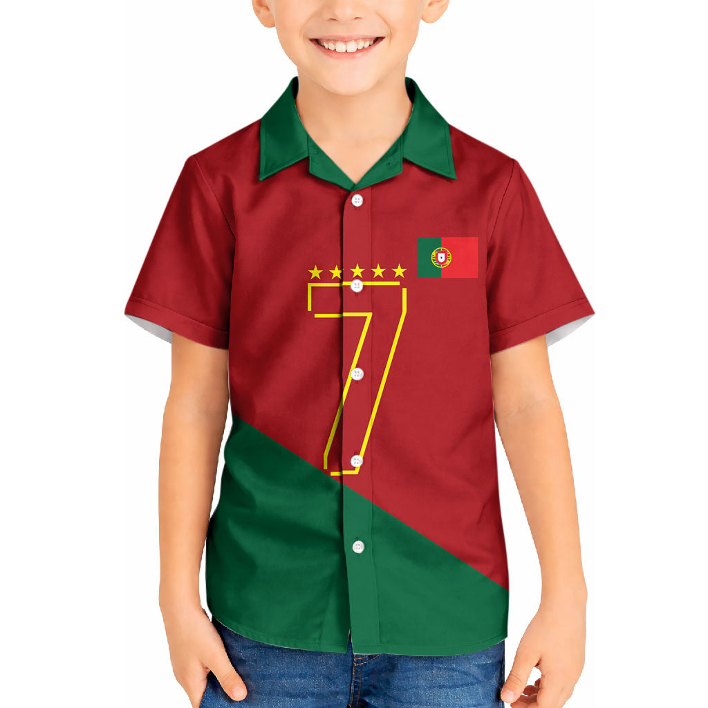 Portugal Football Number 7 GOAT Kid Hawaiian Shirt Records Follow Me Sports Quote Line Art
