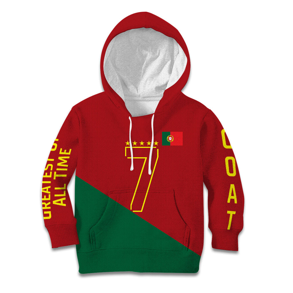 Portugal Football Number 7 GOAT Kid Hoodie Records Follow Me Sports Quote Line Art