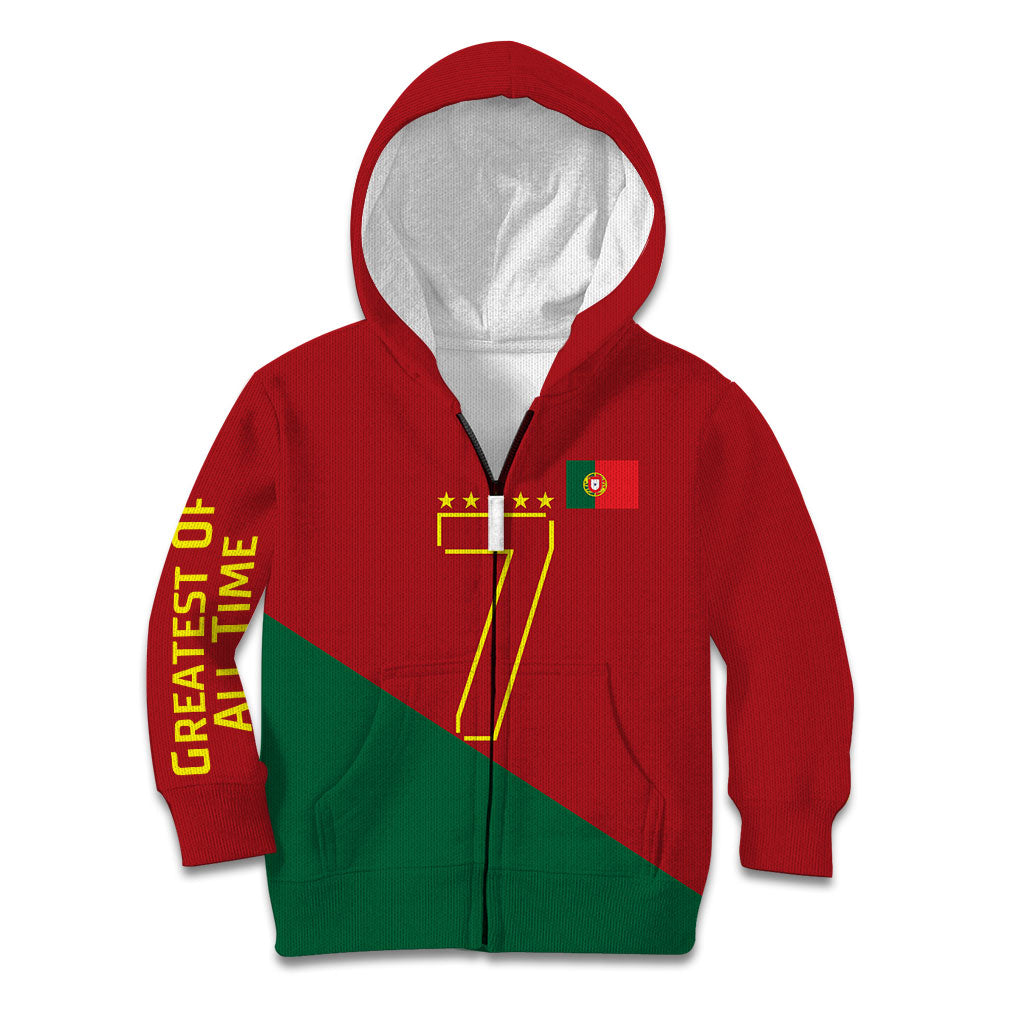 Portugal Football Number 7 GOAT Kid Hoodie Records Follow Me Sports Quote Line Art