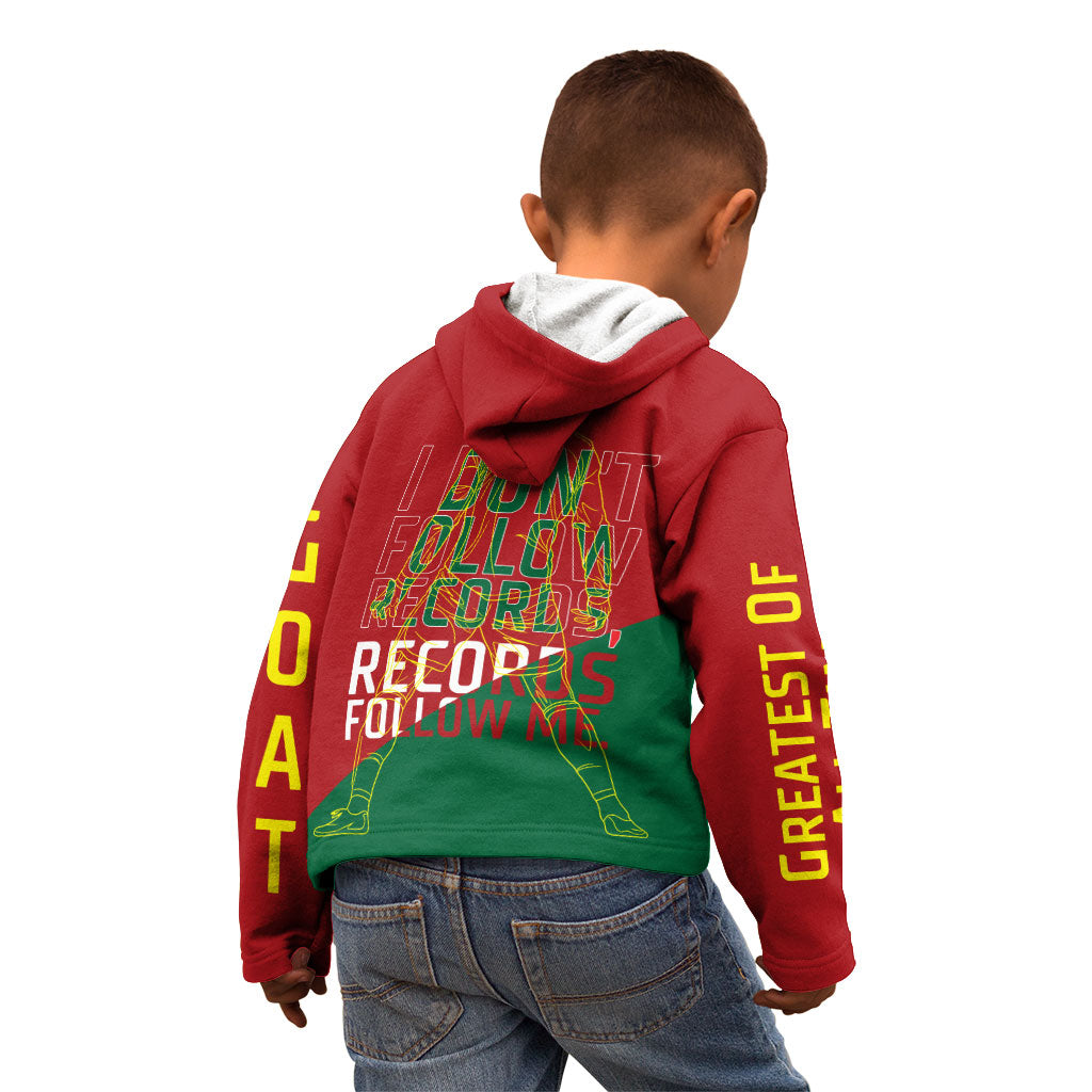 Portugal Football Number 7 GOAT Kid Hoodie Records Follow Me Sports Quote Line Art
