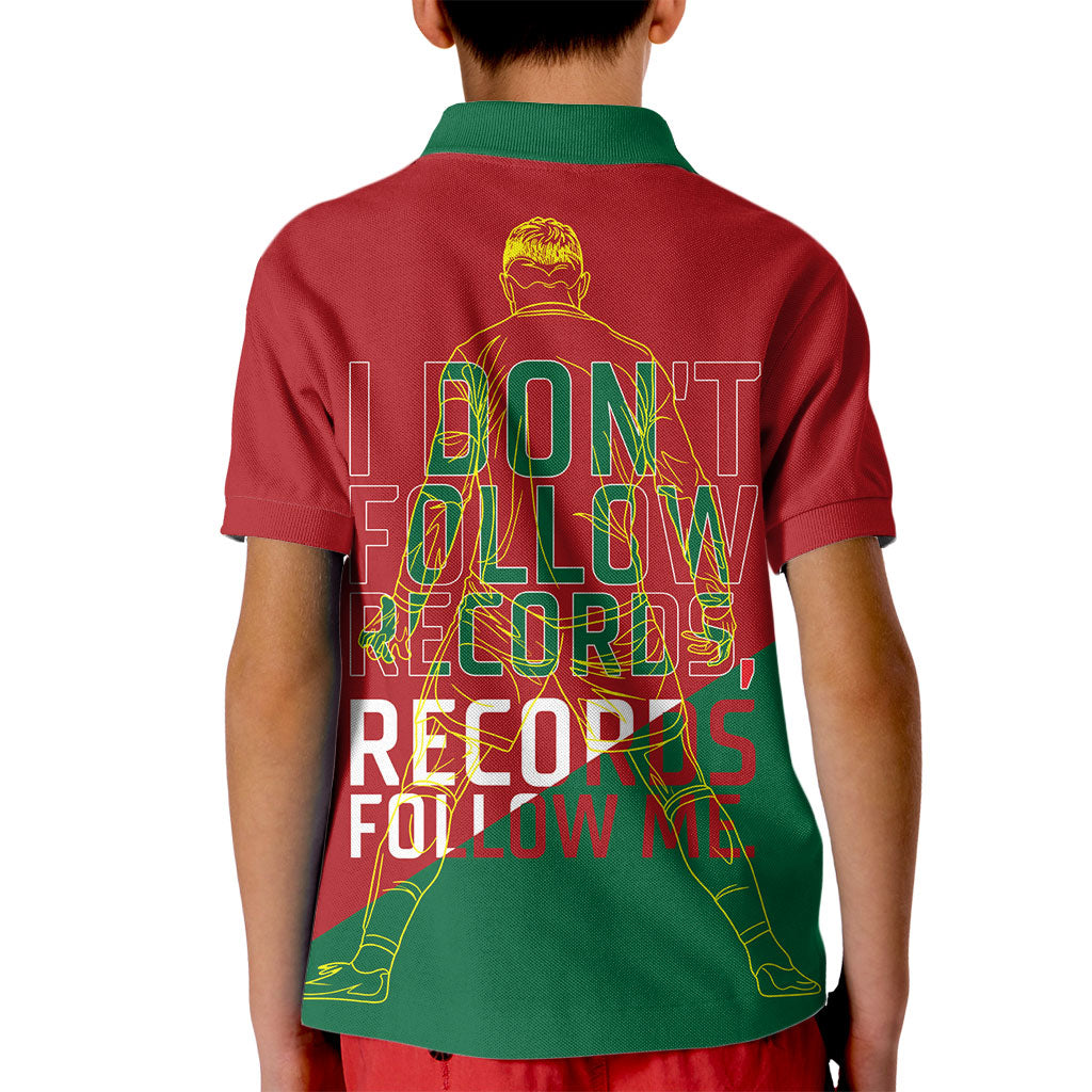 Portugal Football Number 7 GOAT Kid Polo Shirt Records Follow Me Sports Quote Line Art