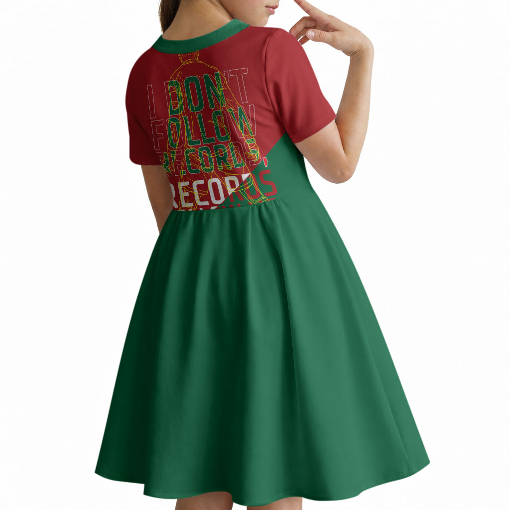 Portugal Football Number 7 GOAT Kid Short Sleeve Dress Records Follow Me Sports Quote Line Art