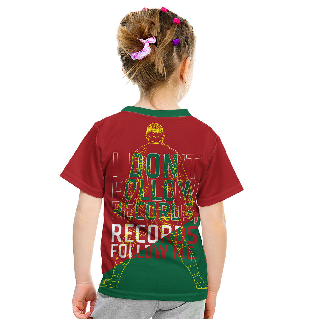 Portugal Football Number 7 GOAT Kid T Shirt Records Follow Me Sports Quote Line Art